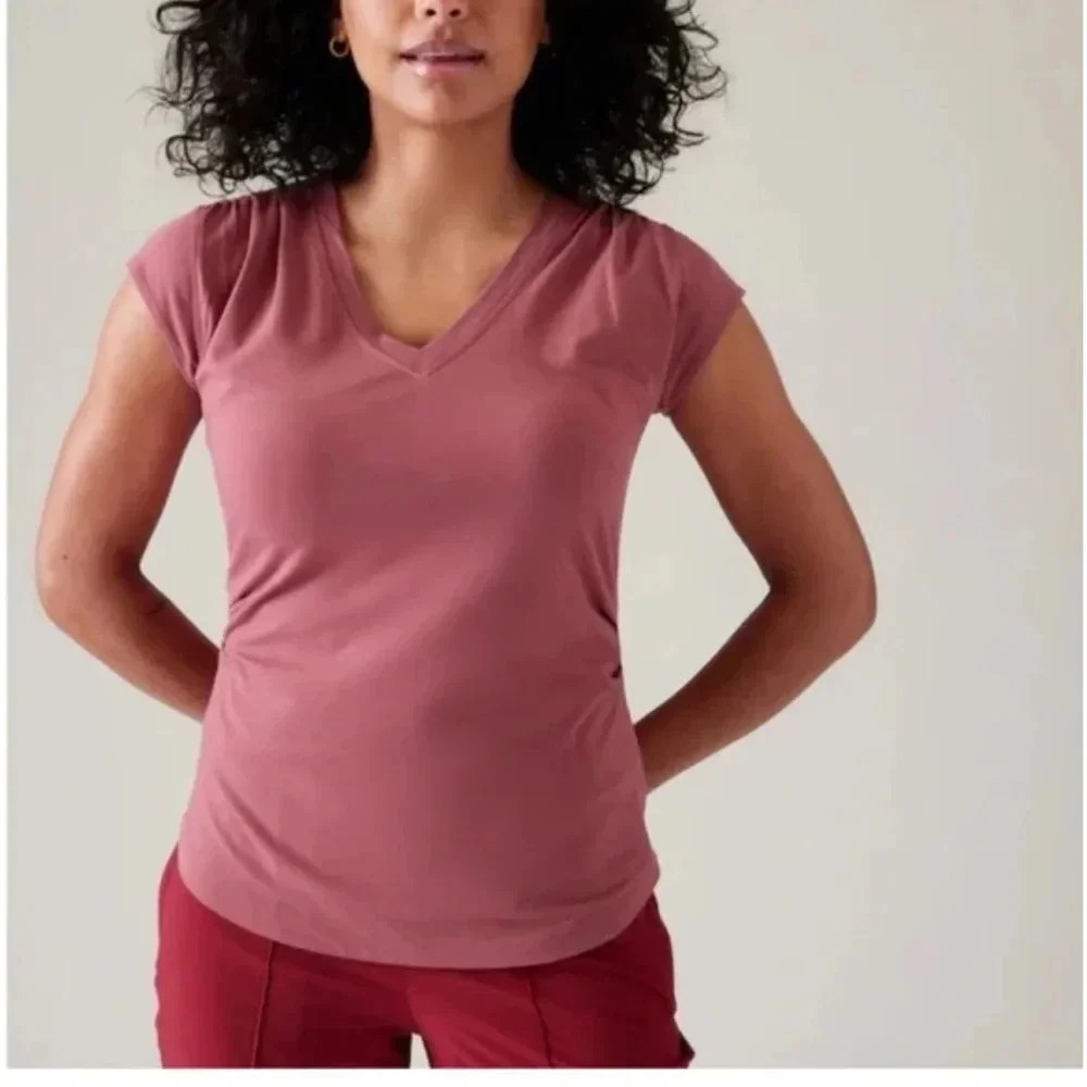 Athleta Outbound V-Neck Rose T-Shirt 1X NWT